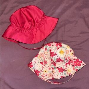 Bundle! Floral and Solid Pink Kids Sun Hats UPF 50